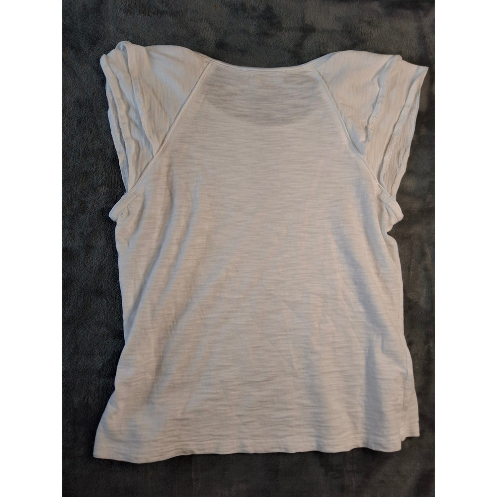 White House Black Market XS White Slub Knit Layered Flutter Sleeve Scoop Neck T - Picture 8 of 8